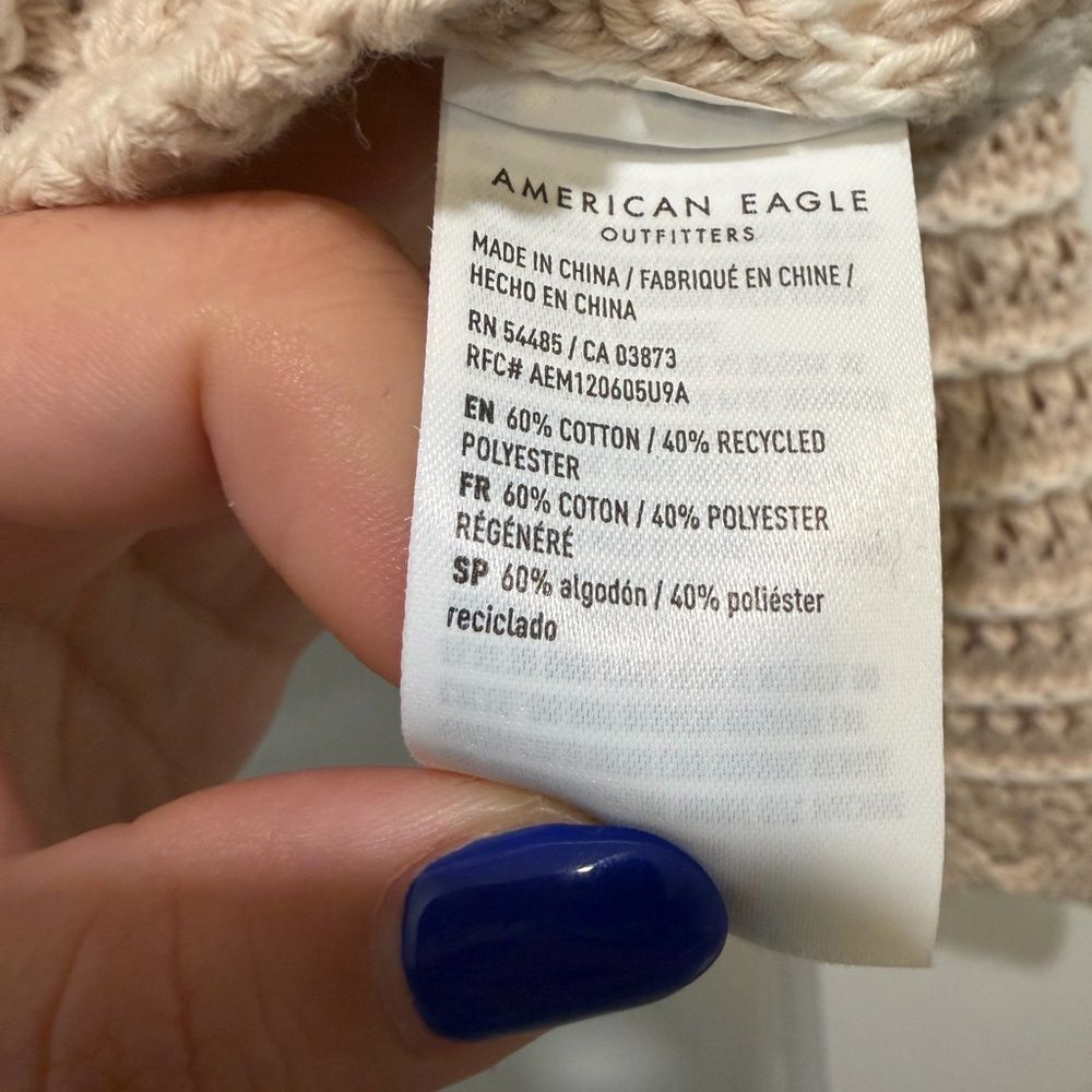 American Eagle Beige Open Knit Cropped Sweater - Size Small - Picture 4 of 4